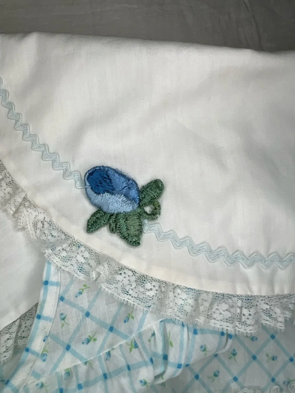 VTG Handmade Baby Toddler Dres Peter Pan Collar Ruffle Accent Blue White 12-18M?